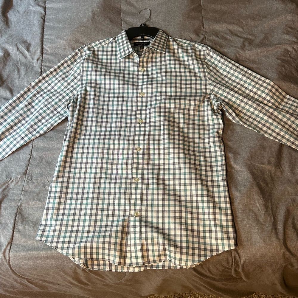 Banana Republic Green and White Casual Button Down Shirt / Mens Large
